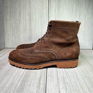 Doucal’s Brown Suede Brogue Wingtip Lace Up Dress Boots Italy Mens Size 9 EUR 42